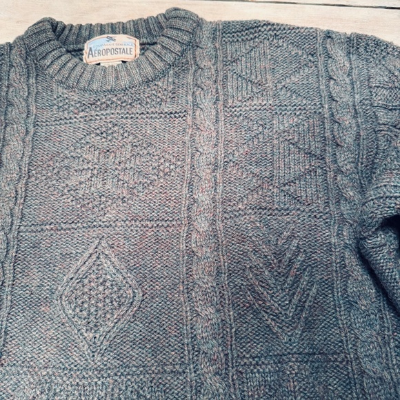 VTG Aeropostale Cable Knit Sweater Compagnie Generale Green Crew Wool Hong Kong - Picture 4 of 9